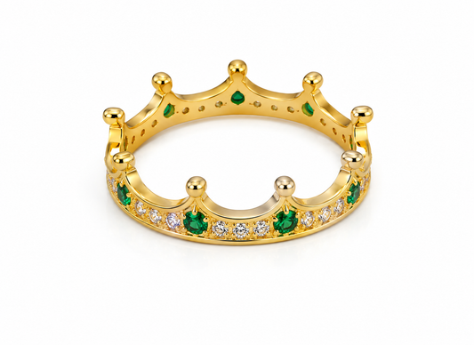 Anillo 15s Corona Circon Blanco y Verde Oro amarillo 18k / Talla 4 / 1,95 Gr / 4 mm
