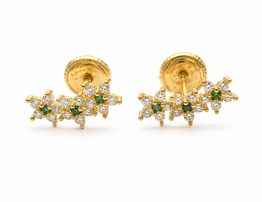 Topos Estrella Circon Blanco y Verde Oro amarillo 18k 0,85 Gr / 10 mm