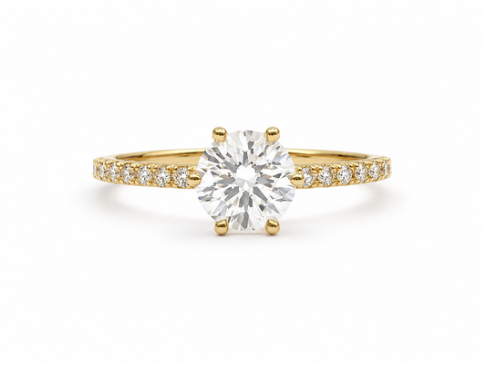 Anillo Solitario Circon Blanco Oro amarillo 18k / Talla 6 1/2 / 1,46 Gr / 6,10 mm