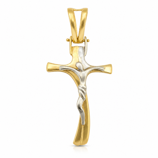 Dije Cruz Cristo Oro amarillo y Oro blanco 18k +1 / 5,13 Gr / 24 mm / 4,7 Cm