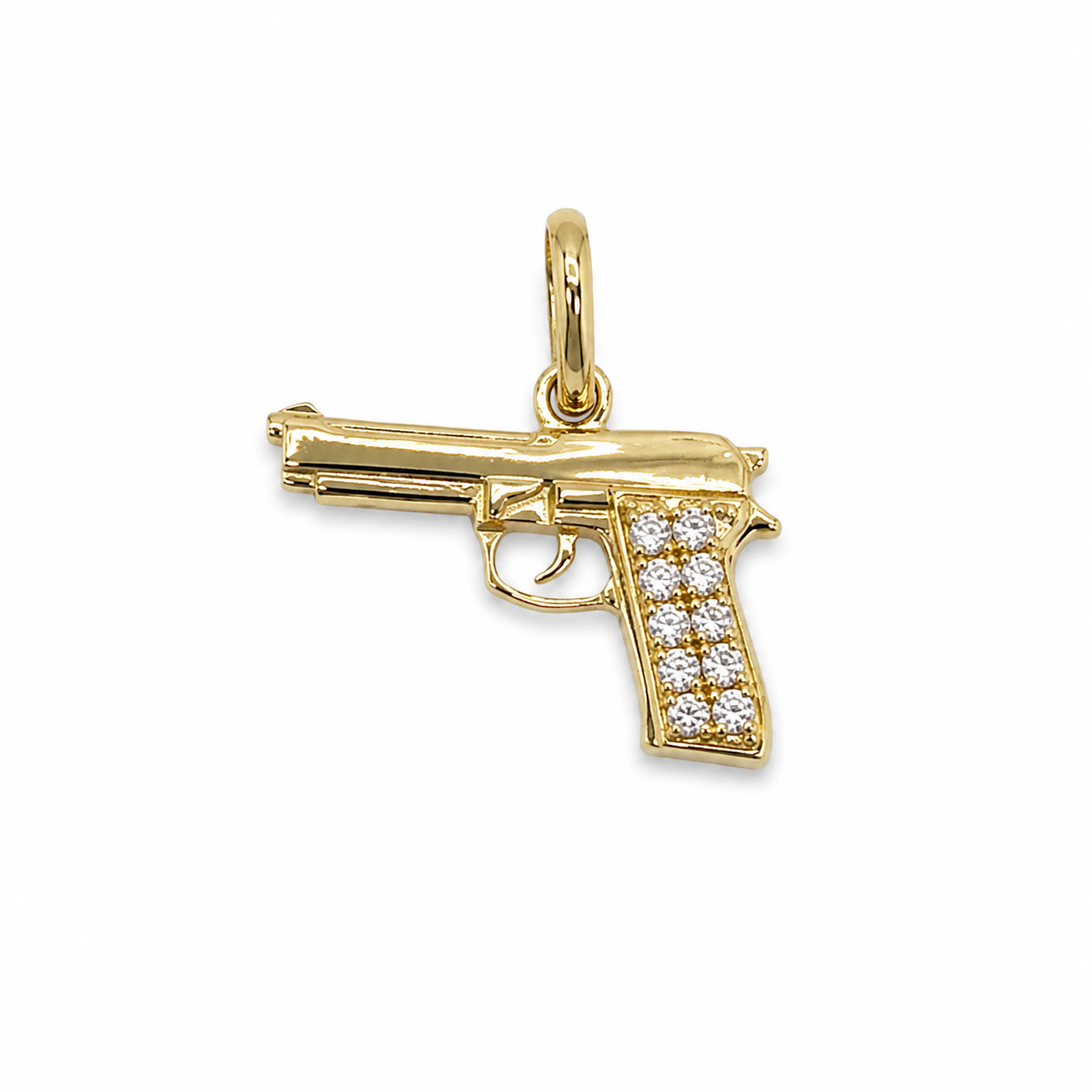 Dije pistola circon blanco Oro amarillo 18k 1,06 Gr / 12,70 mm / 1 Cm
