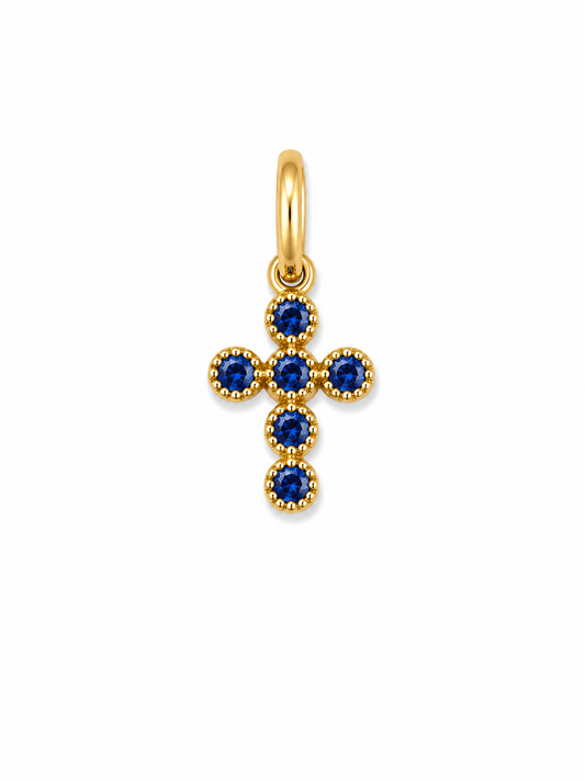 Dije cruz circon azul Oro amarillo 18k 0,33 Gr / 5,60 mm / 0,90 Cm