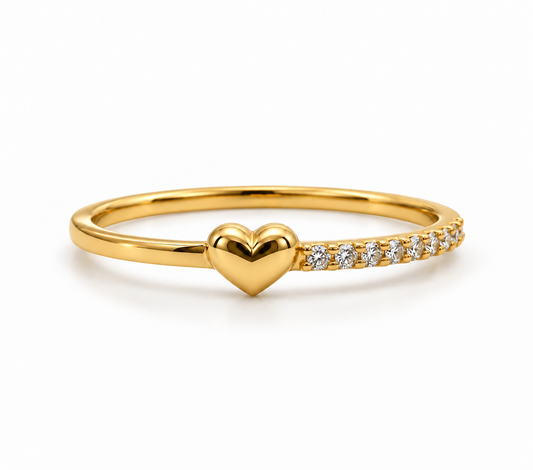 Anillo Corazon Circon Blanco Oro amarillo 18k / Talla 8 / 1,24 Gr / 3,20 mm