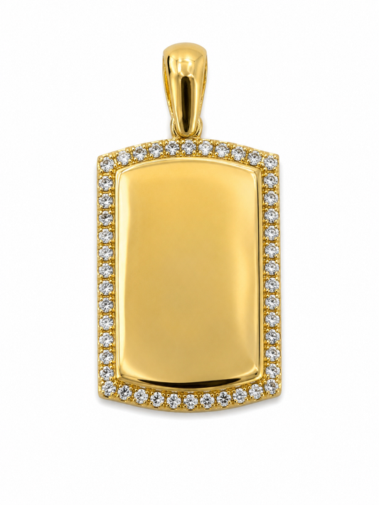 Dije Placa Circon Blanco Oro amarillo 18k 2,63 Gr / 13 mm / 2,2 Cm