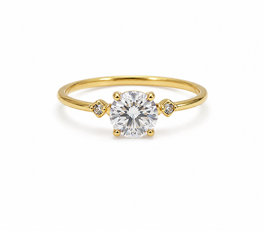 Anillo Compromiso Circon Blanco Oro amarillo 18k / Talla 7 3/4 / 1,62 Gr / 6,50 mm