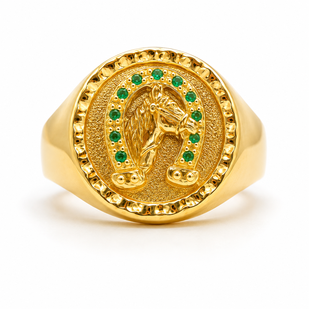 Anillo Herradura circon verde Oro amarillo 18k / Talla 9 1/2 / 3,56 Gr / 15 mm