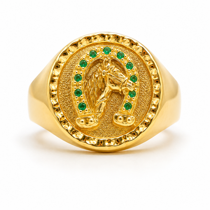 Anillo Herradura circon verde Oro amarillo 18k / Talla 9 1/2 / 3,56 Gr / 15 mm