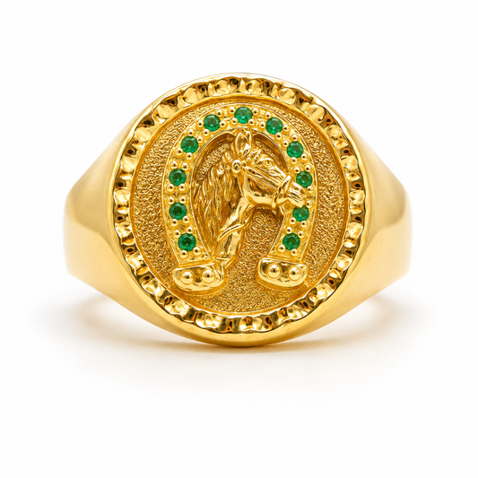 Anillo Herradura circon verde Oro amarillo 18k / Talla 9 1/2 / 3,56 Gr / 15 mm