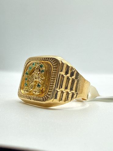 Anillo Caballo Circon Verde Oro amarillo 18k / Talla 9 / 3,85 Gr / 15,40 mm