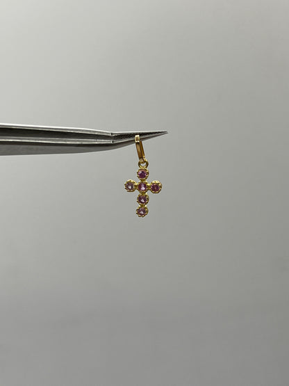 Dije cruz circon lila Oro amarillo 18k 0,64 Gr / 8,67 mm / 1,5 Cm