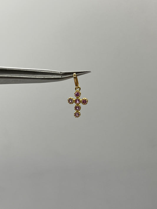 Dije cruz circon lila Oro amarillo 18k 0,64 Gr / 8,67 mm / 1,5 Cm