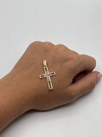Dije Cruz Circon Blanco Oro amarillo 18k +2 / 1,96 Gr / 20 mm / 3,2 Cm