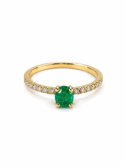 Anillo Solitario Esmeralda 0.385Ct Diamante 0.175Ct Oro It Amarillo 1.81 Gr / Talla 7 / 1,92 Gr