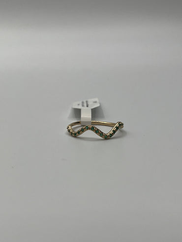Anillo Curva Circon Verde Oro amarillo 18k / Talla 7 1/4 / 1,56 Gr / 1,80 mm