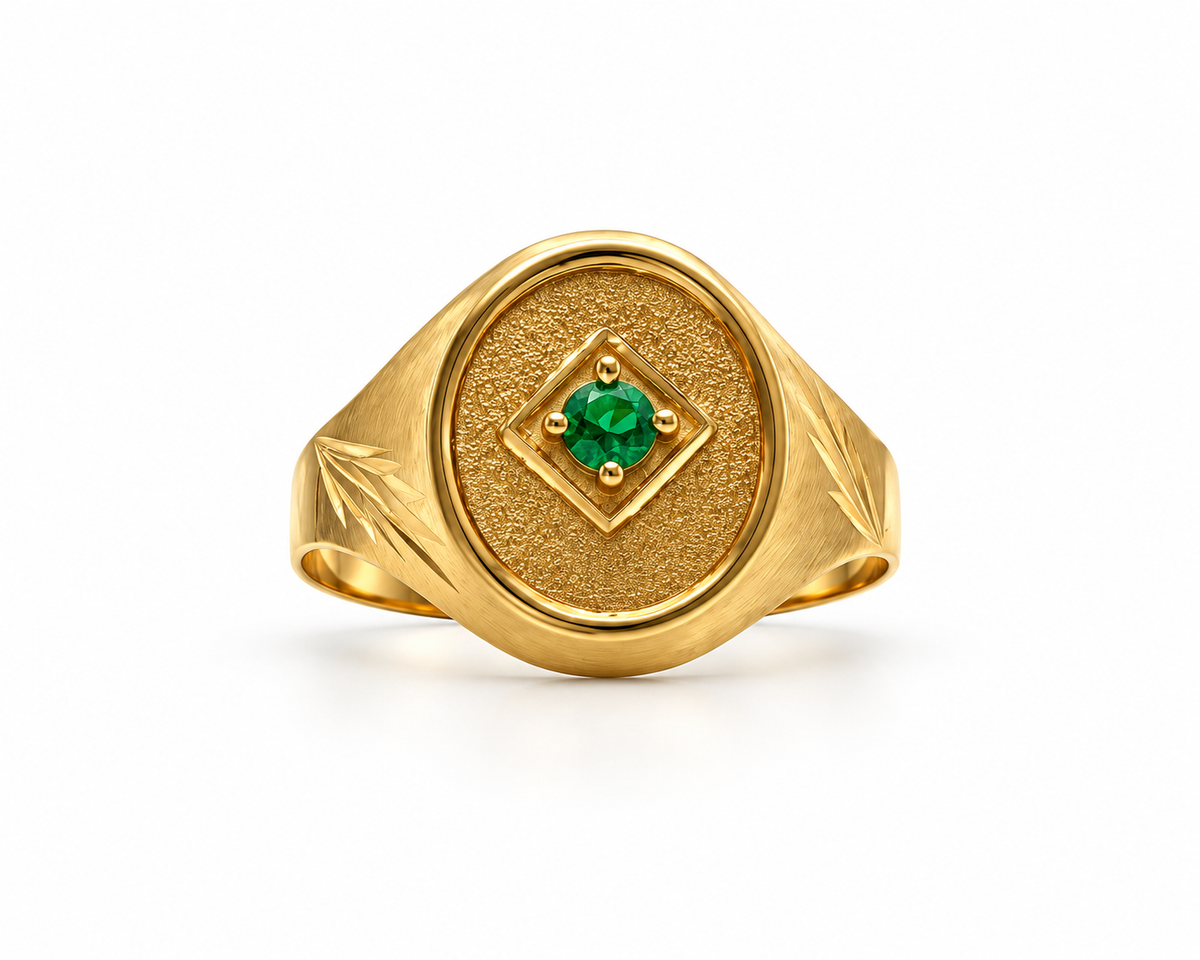 Anillo Hoja Circon Verde Oro amarillo 18k / Talla 12 / 2,32 Gr / 15,6 mm