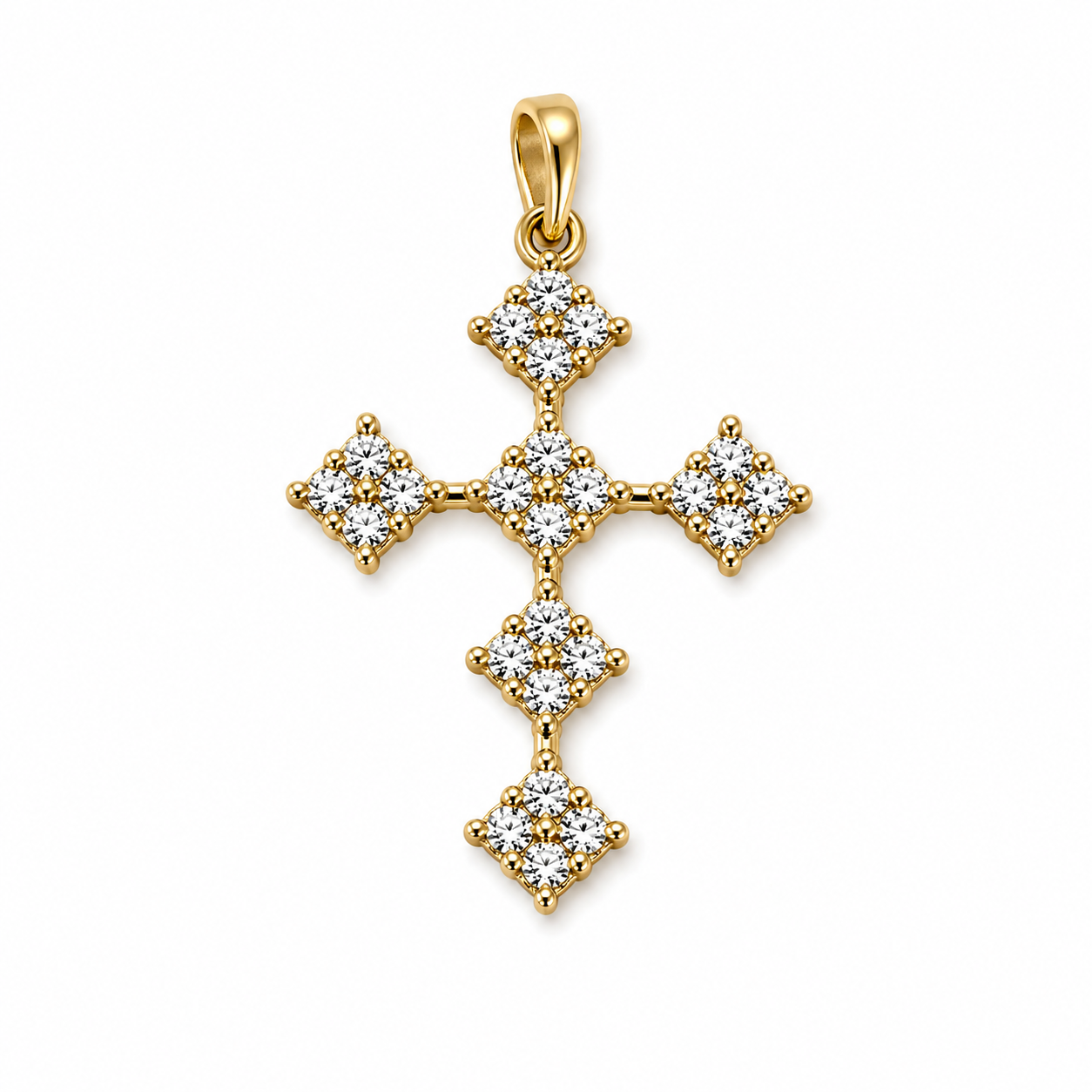 Dije Cruz Circon Blanco Oro amarillo 18k 3,32 Gr / 21,30 mm / 3 Cm