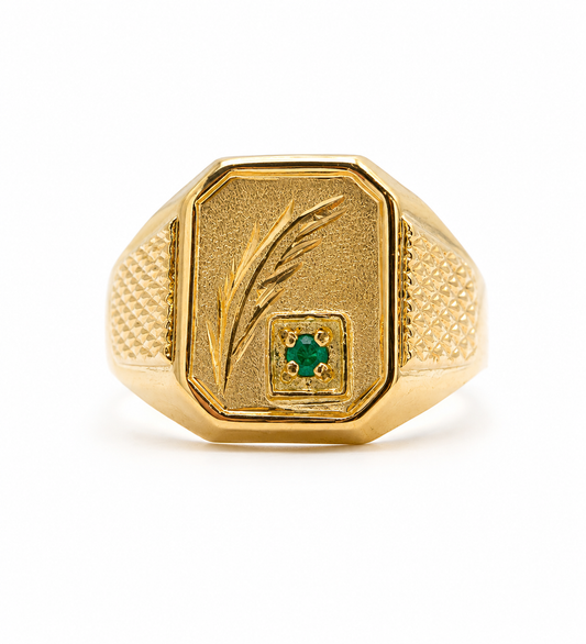 Anillo Hoja Circon Verde Oro amarillo 18k / Talla 9 3/4 / 3,00 Gr / 14 mm
