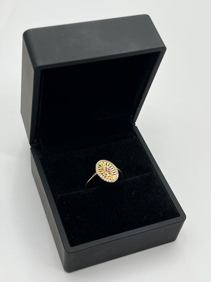 Anillo guadalupe circones verdes y rosa / Talla 7 / 1,90 Gr