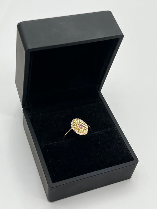 Anillo guadalupe circones verdes y rosa / Talla 7 / 1,90 Gr