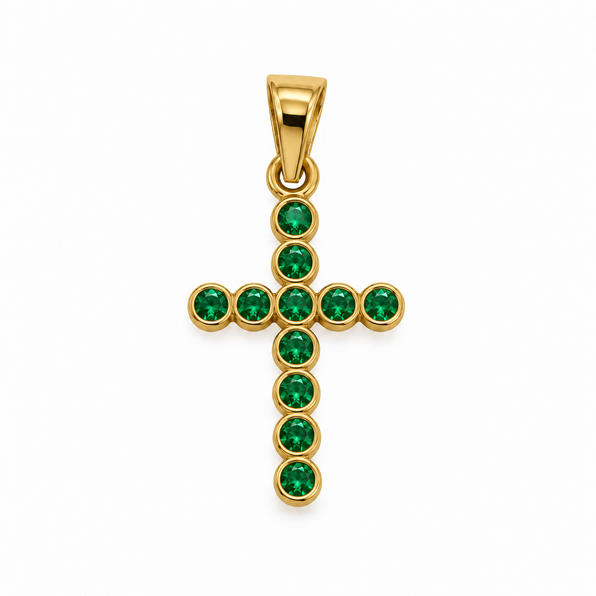 Dije Cruz Circon Verde Oro amarillo 18k +2 / 1,05 Gr / 11,30 mm / 1,9 Cm