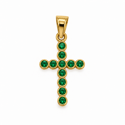 Dije Cruz Circon Verde Oro amarillo 18k +2 / 1,05 Gr / 11,30 mm / 1,9 Cm