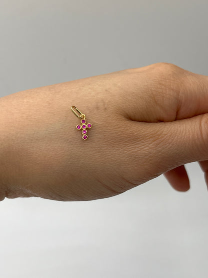 Dije cruz circon rosa Oro amarillo 18k 0,33 Gr / 5,60 mm / 0,9 Cm