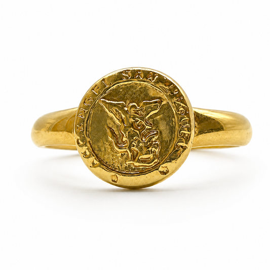 Anillo Arcangel san miguel Oro amarillo 18k / Talla 8 / 1,49 Gr / 9 mm