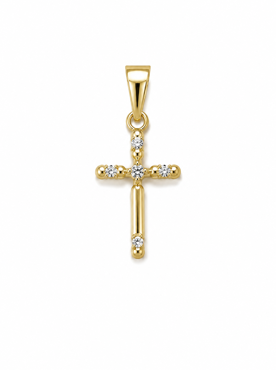 Dije Cruz Circon Blanco Oro amarillo 18k 0,62 Gr / 11 mm / 2 Cm