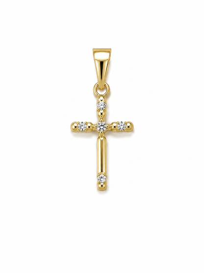 Dije Cruz Circon Blanco Oro amarillo 18k 0,62 Gr / 11 mm / 2 Cm
