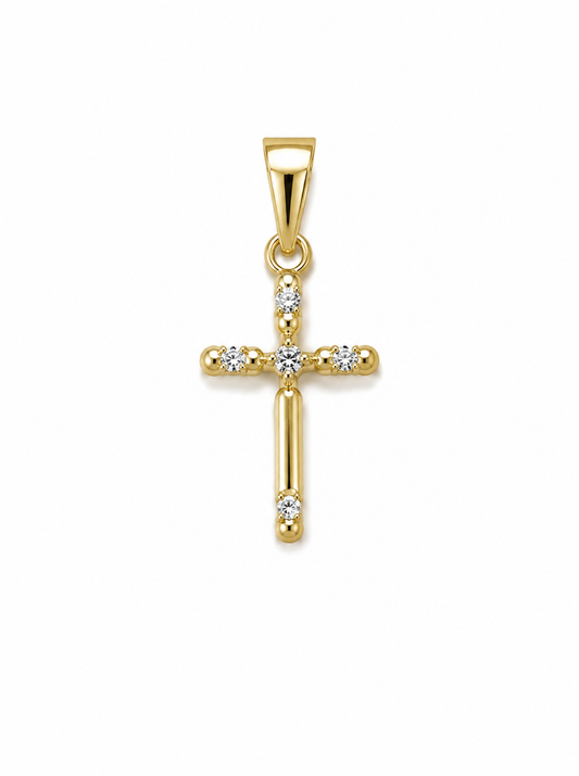 Dije Cruz Circon Blanco Oro amarillo 18k 0,62 Gr / 11 mm / 2 Cm