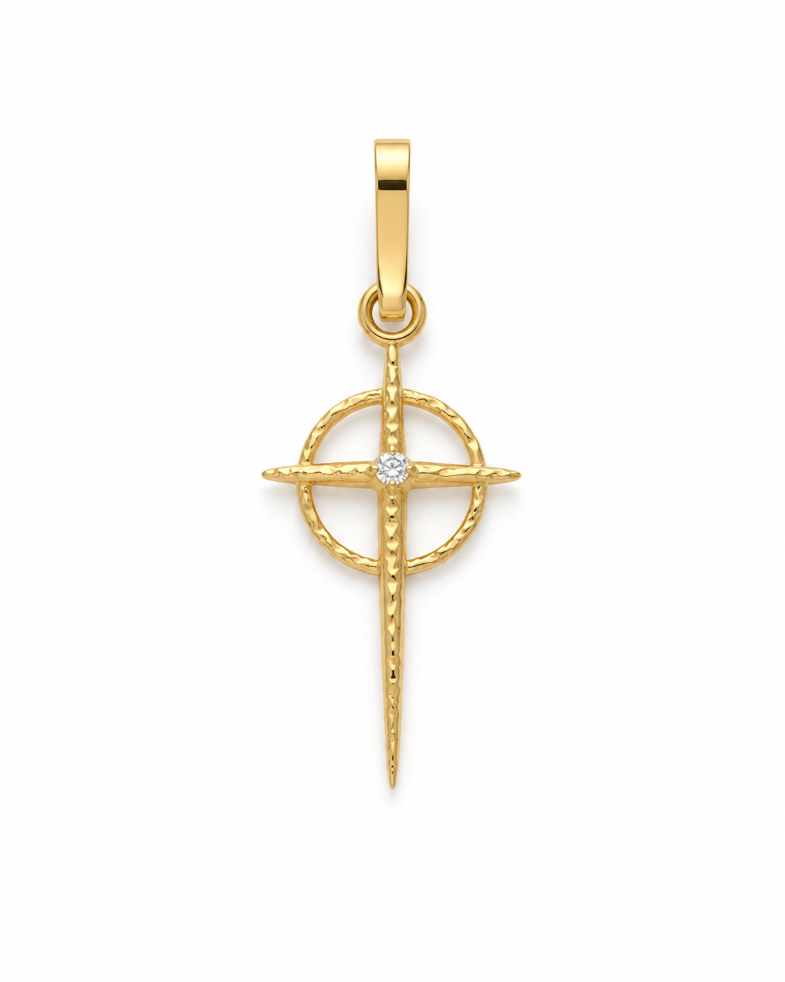 Dije Cruz Circon Blanco Oro amarillo 18k 0,50 Gr / 9,6 mm / 2 Cm