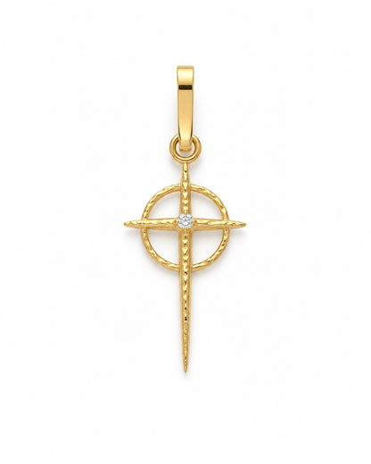 Dije Cruz Circon Blanco Oro amarillo 18k 0,50 Gr / 9,6 mm / 2 Cm