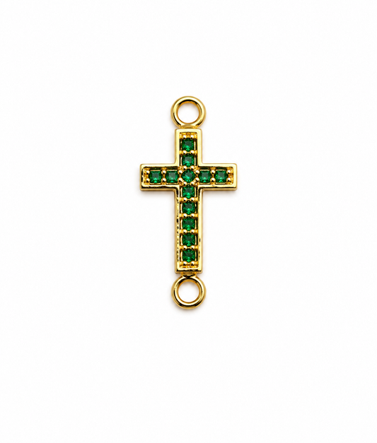 Herraje Cruz Circon Verde Oro amarillo 18k +2 / 0,92 Gr / 1,6 cm