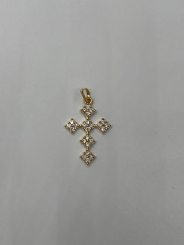 Dije Cruz Circon Blanco Oro amarillo 18k 3,32 Gr / 21,30 mm / 3 Cm