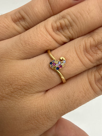 Anillo Circon Rosa y Azul Oro amarillo 18k / Talla 6 1/2 / 1,75 Gr / 7,5 mm
