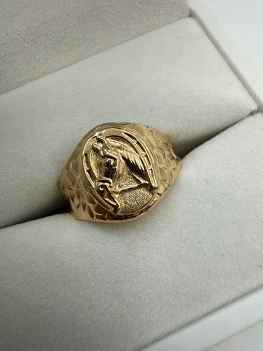 Anillo Herradura Caballo Oro amarillo 18k / Talla 8 1/2 / 2,65 Gr / 14 mm