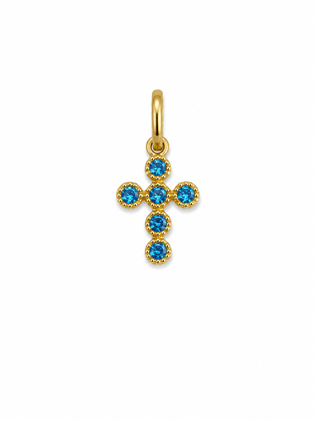 Dije cruz circon azul Oro amarillo 18k 0,59 Gr / 8,67 mm / 1,5 Cm