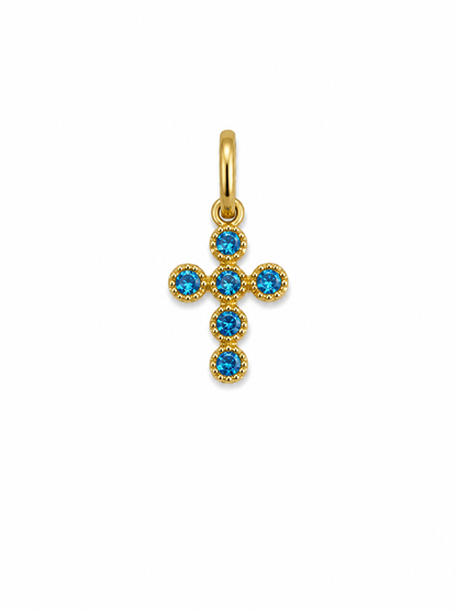 Dije cruz circon azul Oro amarillo 18k 0,59 Gr / 8,67 mm / 1,5 Cm