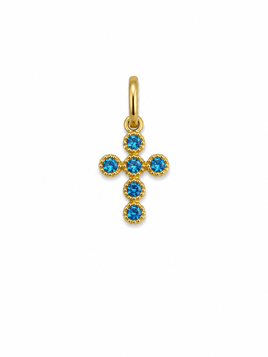 Dije cruz circon azul Oro amarillo 18k 0,59 Gr / 8,67 mm / 1,5 Cm