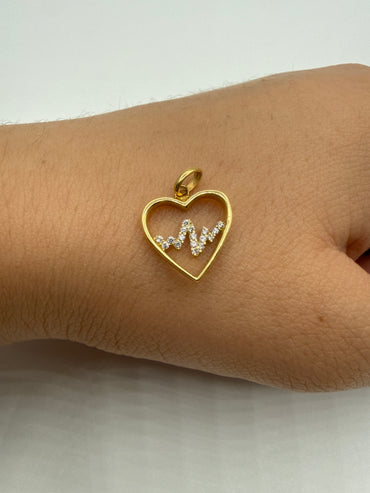 Dije Corazon Latido Circon Blanco Oro amarillo 18k +3 / 1,06 Gr / 12,50 mm / 1,2 Cm