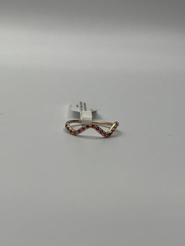 Anillo Curva Circon Rosa Oro amarillo 18k / Talla 7 / 1,49 Gr / 1,80 mm