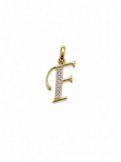 Dije Letra F Circon Blanco Oro amarillo 18k 0,69 Gr / 9,70 mm / 1,55 Cm
