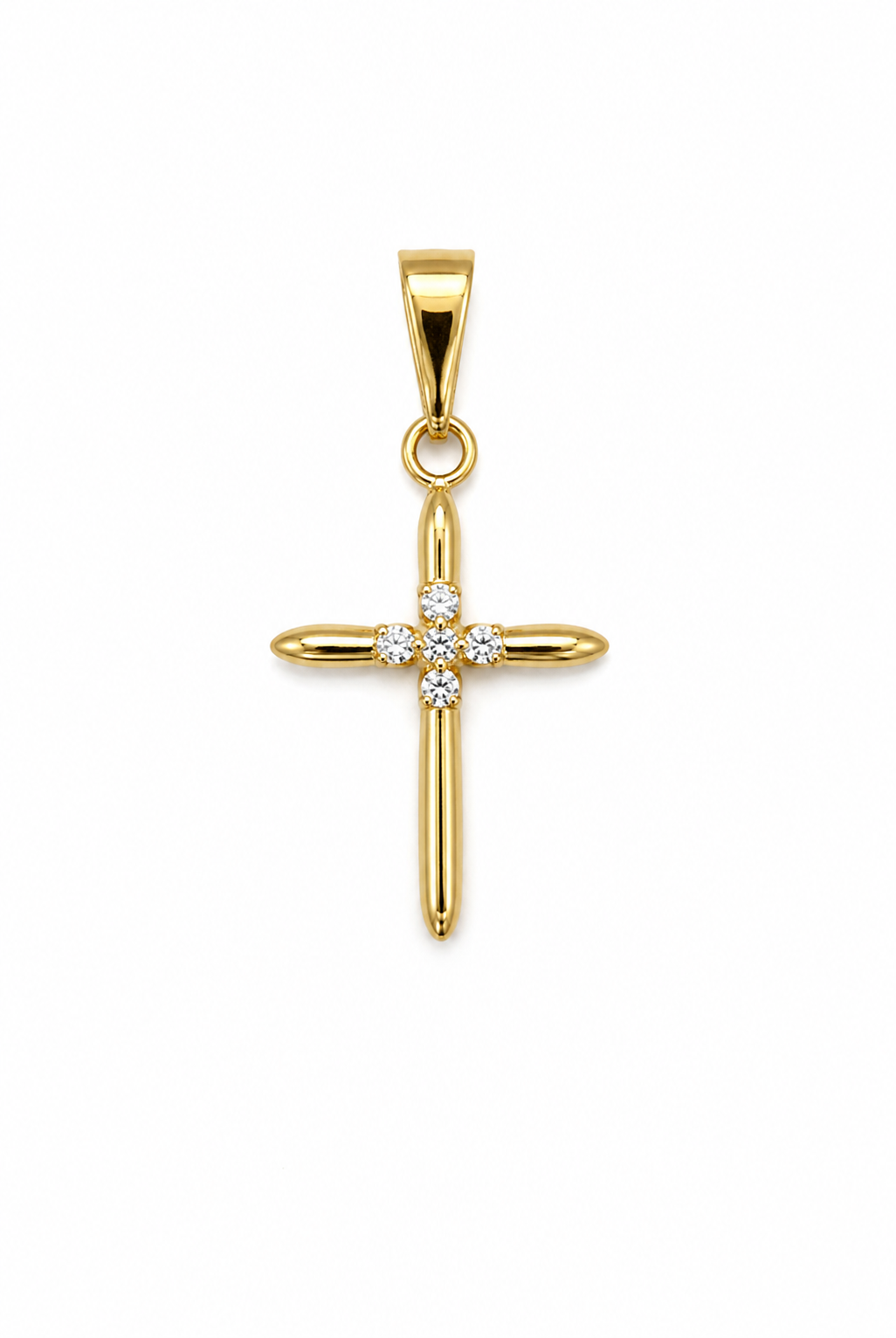 Dije Cruz Circon Blanco Oro amarillo 18k 0,57 Gr / 14,40 mm / 2,2 Cm