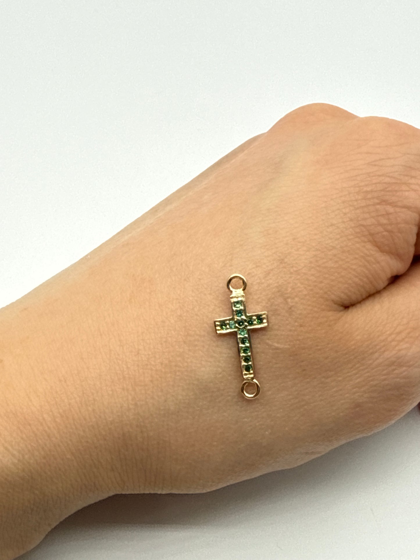Herraje Cruz Circon Verde Oro amarillo 18k +2 / 0,92 Gr / 1,6 cm