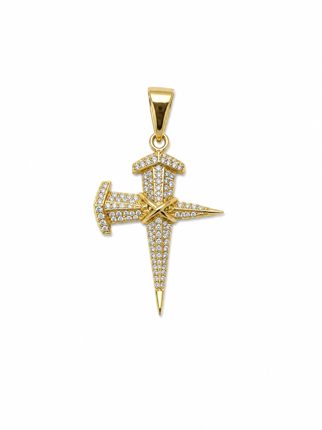 Dije Cruz Clavo Circon Blanco Oro amarillo 18k 2,55 Gr / 22 mm / 2,5 Cm
