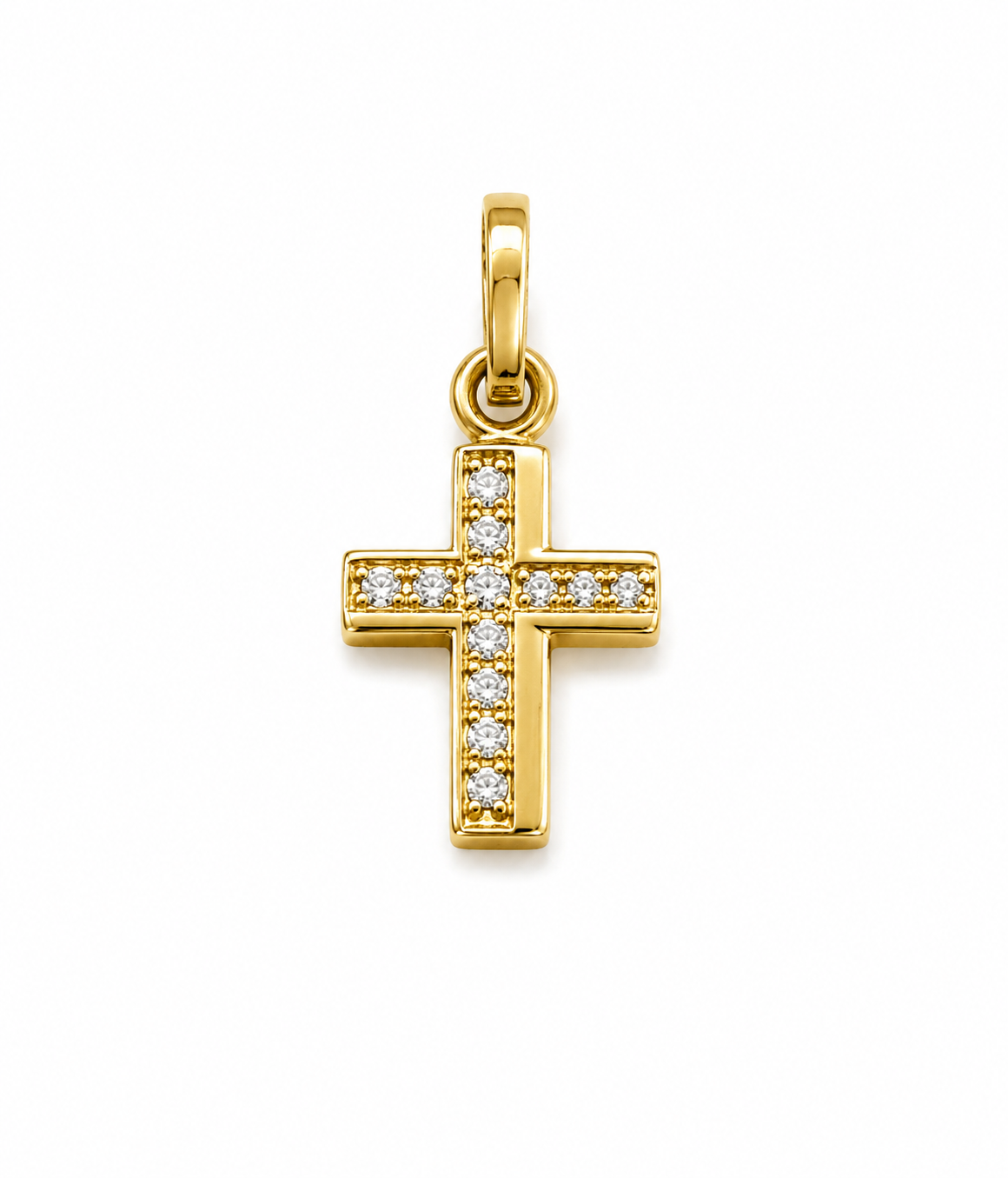 Dije Cruz Circon Blanco Oro amarillo 18k 1,50 Gr / 11 mm / 1,9 Cm