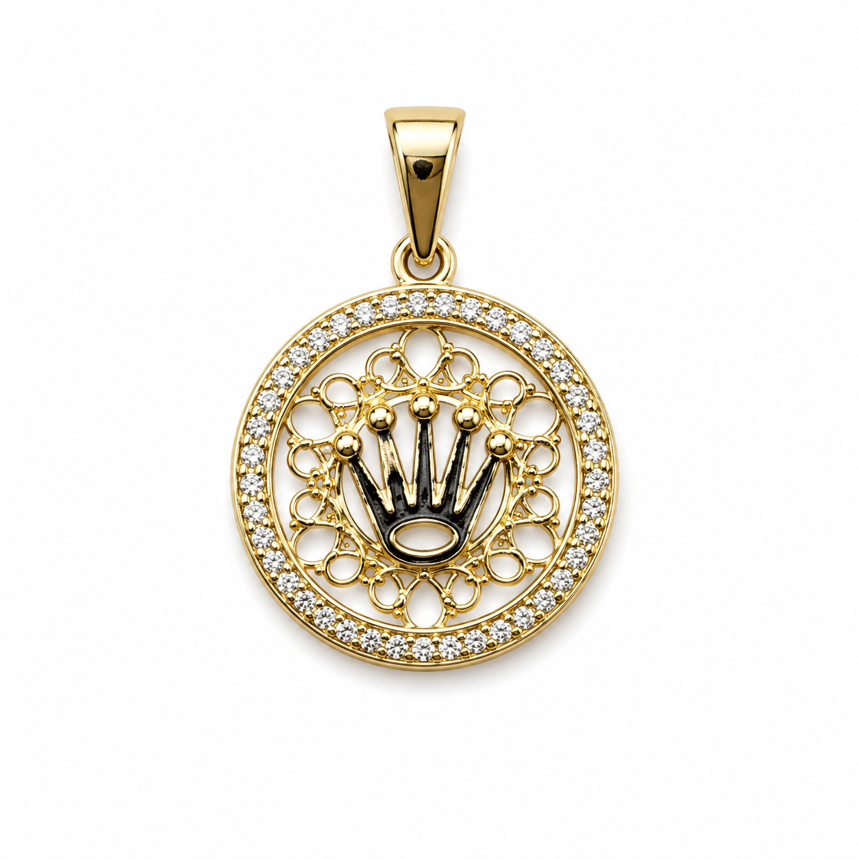 Dije Rx Circulo Circon Blanco Oro amarillo 18k 2,72 Gr / 20 mm / 2,4 Cm