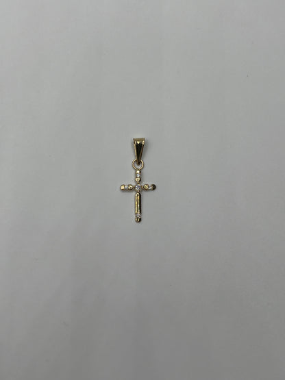 Dije Cruz Circon Blanco Oro amarillo 18k 0,62 Gr / 11 mm / 2 Cm