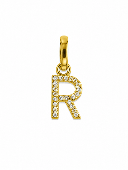 Dije Letra R Circon Blanco Oro amarillo 18k 0,53 Gr / 5,6 mm / 0,8 Cm
