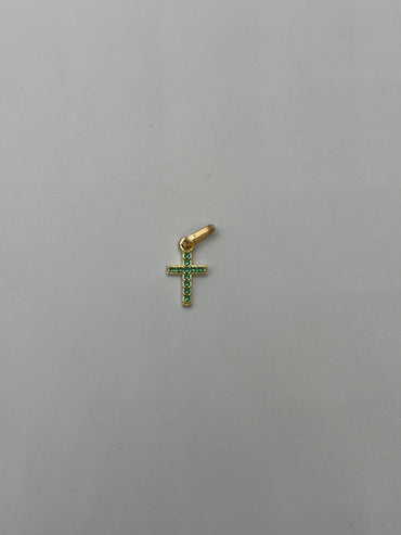 Dije cruz circon verde Oro amarillo 18k 0,43 Gr / 6,70 mm / 1,1 Cm